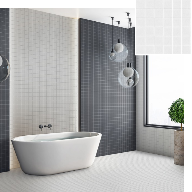 Salle de bain avec carreaux de mosaique noir et gris de taille moyenne