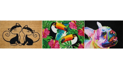 3 exemples de tapis avec des animaux