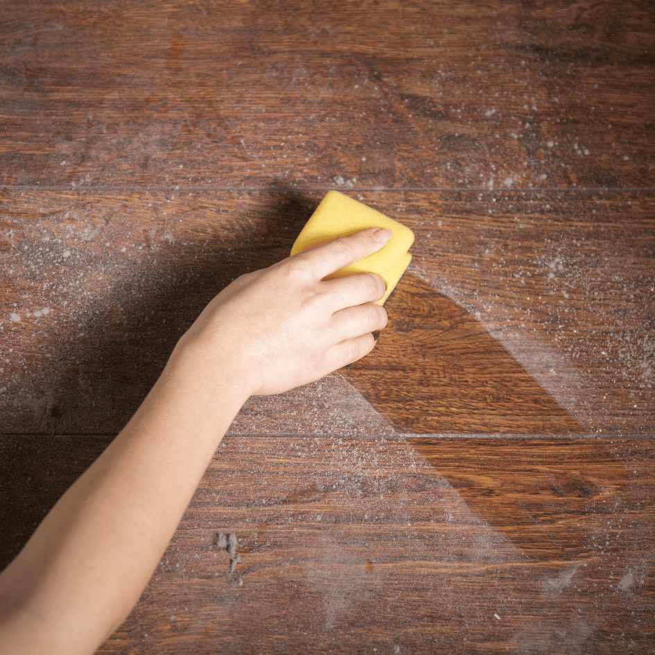 Dépoussiérage d'une table avec une éponge