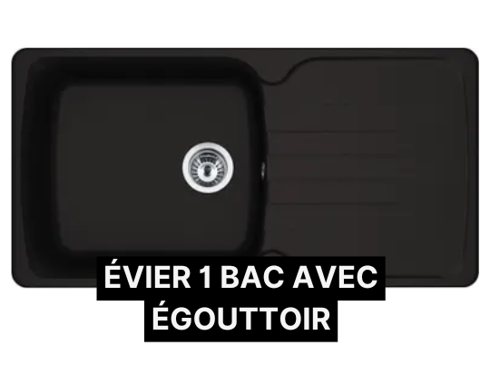 Évier noir un bac avec un égouttoir