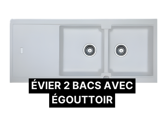 Évier deux bacs avec égouttoir granit