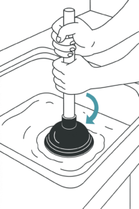 Schéma d'explication pour l'utilisation d'une ventouse pour déboucher un évier de cuisine