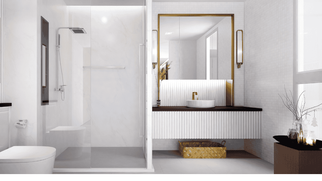 Porte de douche coulissante dans une salle de bains moderne