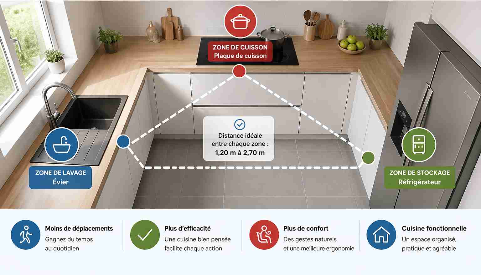 Schéma sur le triangle d'activité dans une cuisine