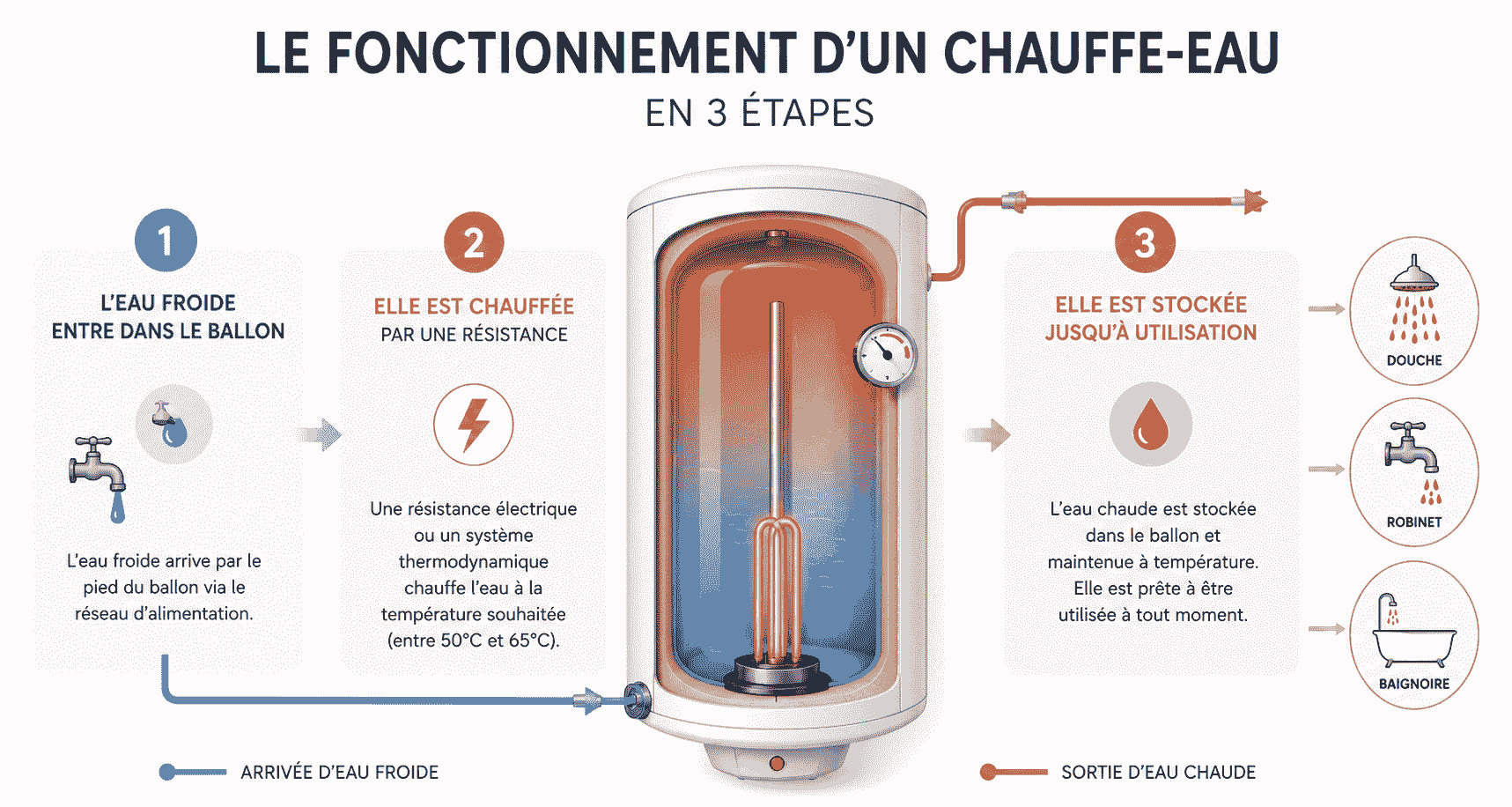 Schéma sur le fonctionnement d'un chauffe-eau