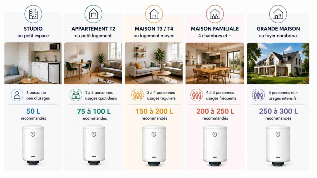 Schéma guide pour choisir son chauffe-eau en fonction de son habitation