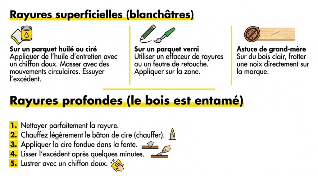 Réparation des rayures sur parquet